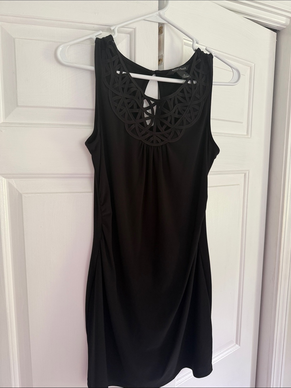 White House Black Market Black Sleeveless Dress with Decorative Cutout Neck